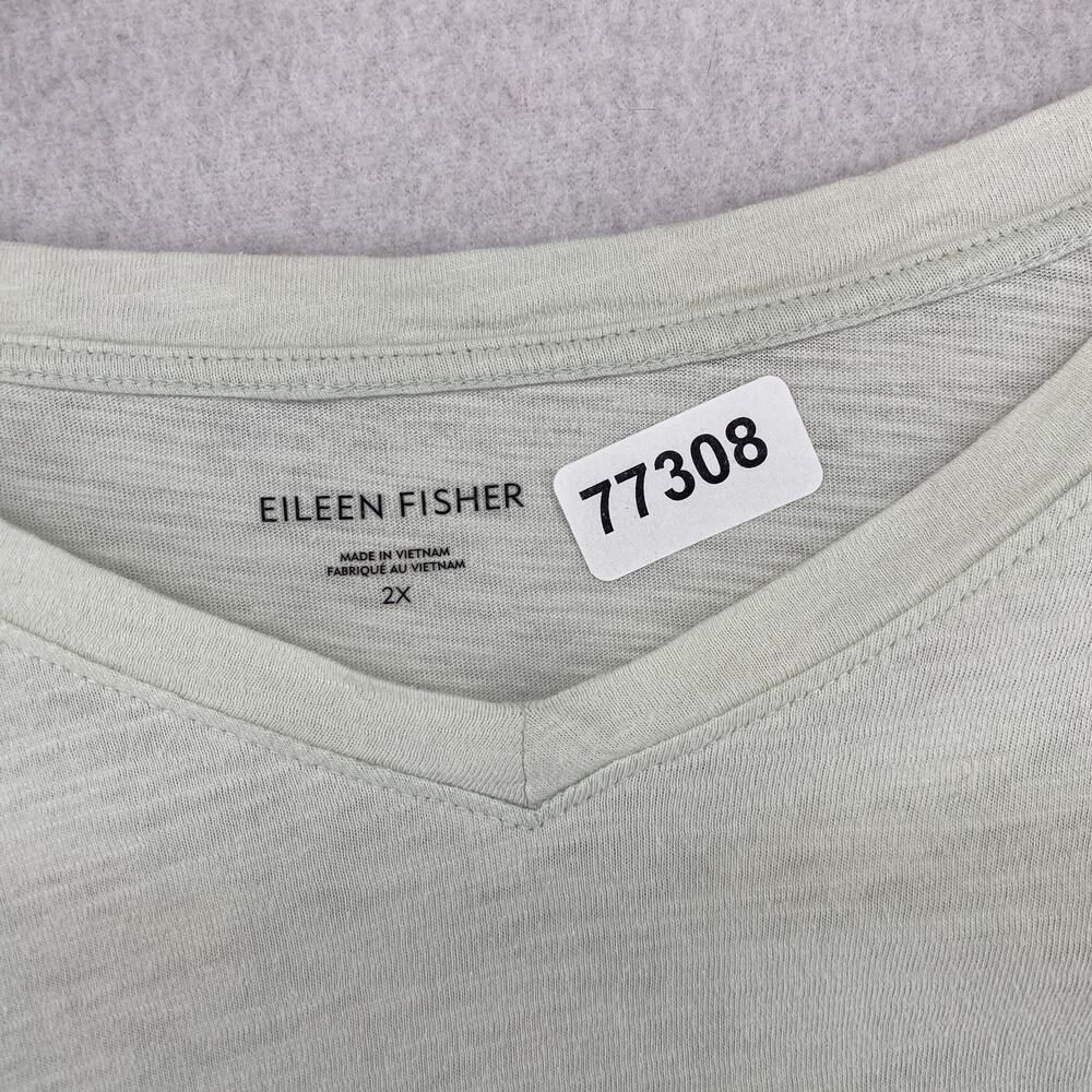 EILEEN FISHER Top 2X Slub Organic Cotton Jersey V-Neck Long Sleeve Light Green - Picture 11 of 11